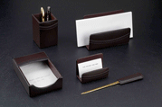 Brown Leather Desk Blotter Accessories Set