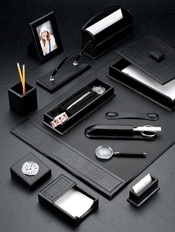 Black Croco Leather Desk Blotter and Accessories Set