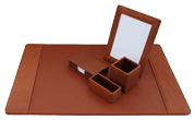 Tan 5 Piece Executive Leather Desk Blotter Set